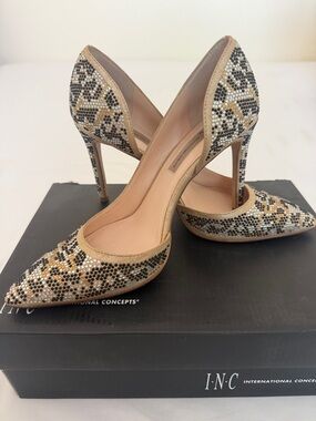 INC International Concepts Leopard Crystal Pointed-Toe Pumps - Nude/Black/Gold